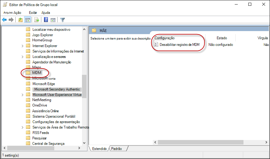 Desative a política de inscrição MDM no Editor de GP.