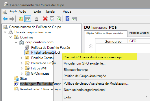 Gestão de Políticas de Grupo, crie um GPO.