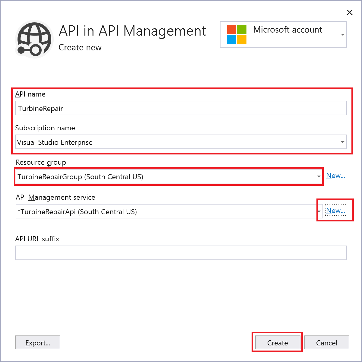 Создание экземпляра управления API с помощью API