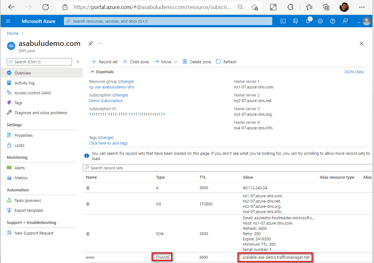 Снимок экрана: настройка записи CNAME в DNS.