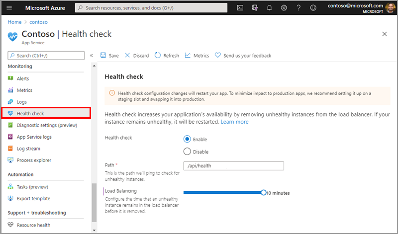 Навигация по проверке работоспособности в портал Azure