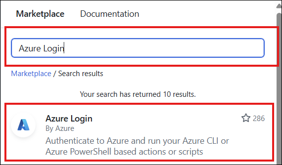 Выберите действие входа Azure