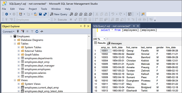 Снимок экрана: SQL Server Management Studio.