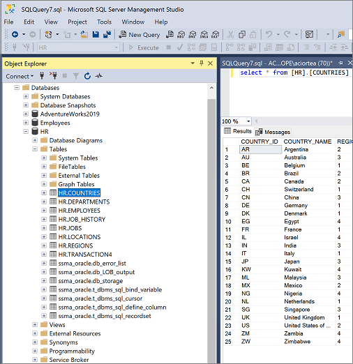 Снимок экрана: экземпляр SQL Server в SSMA.