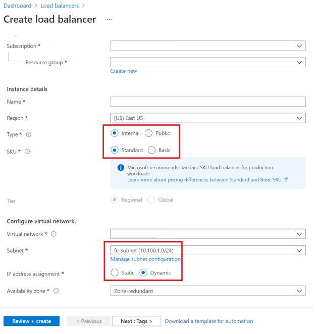 Снимок экрана, на котором показан этап создания Load Balancer (цен. категория 