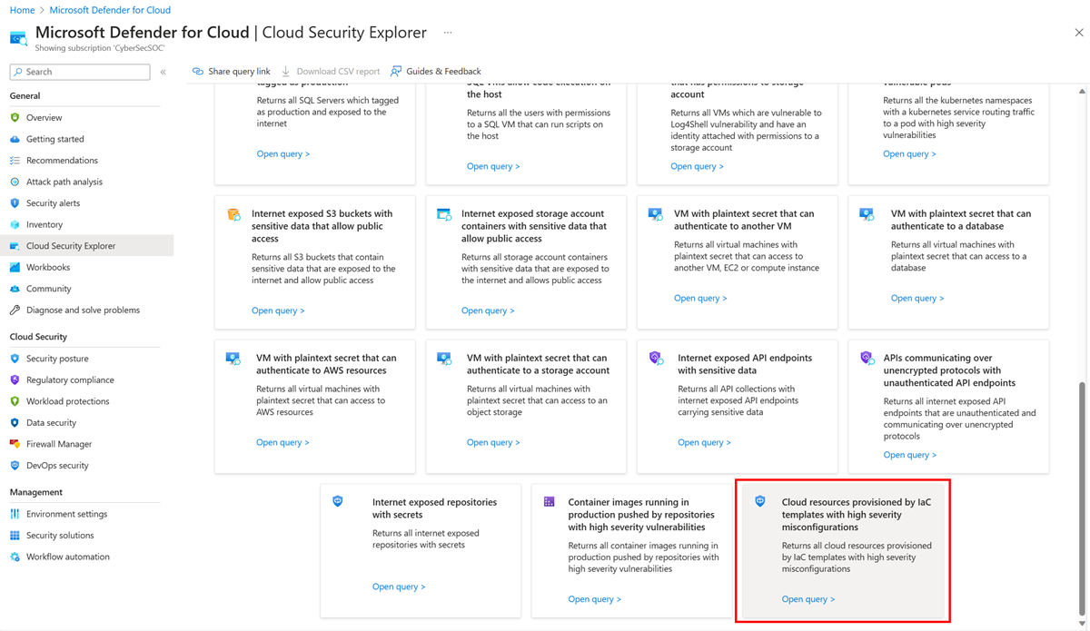 Снимок экрана: шаблон Cloud Security Explorer сопоставления IaC.