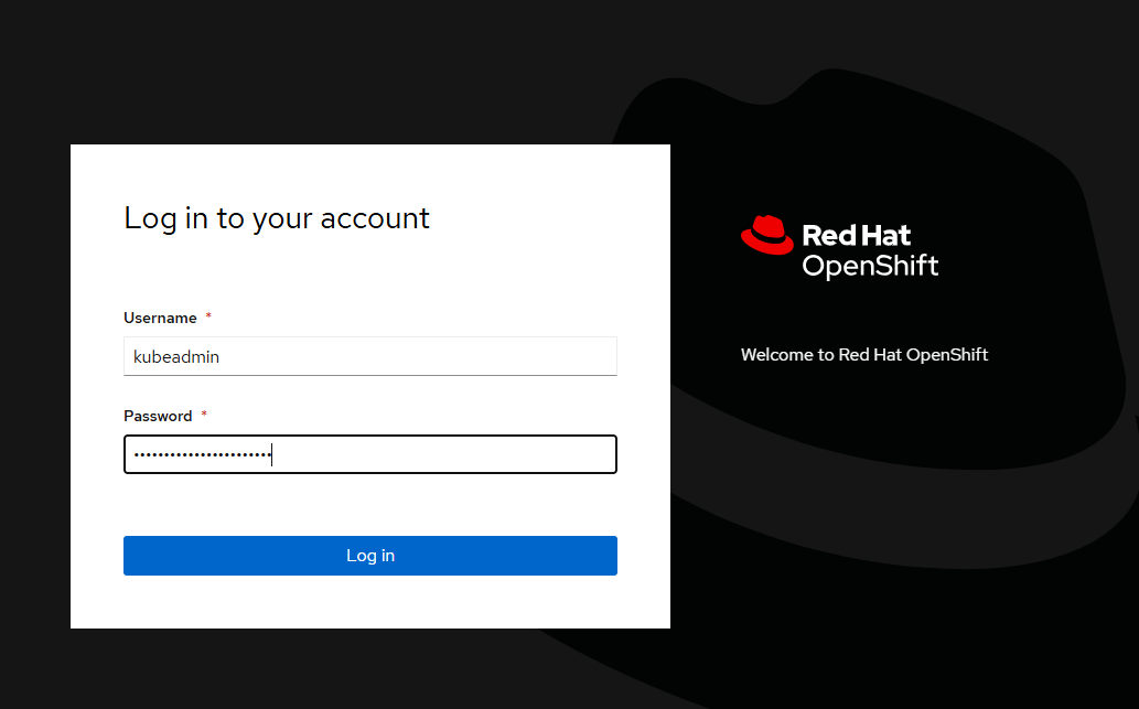 Экран входа в Azure Red Hat OpenShift