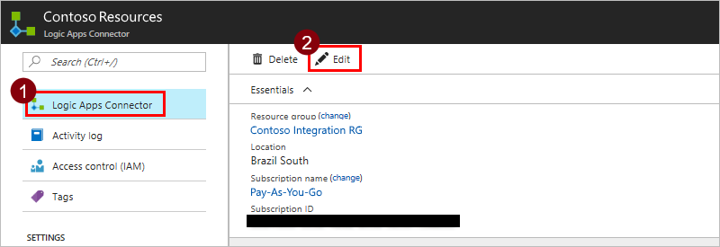 Редактирование соединителя Logic Apps.
