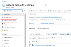 Снимок экрана: страница группы ресурсов с расположением элемента меню управления доступом (IAM).