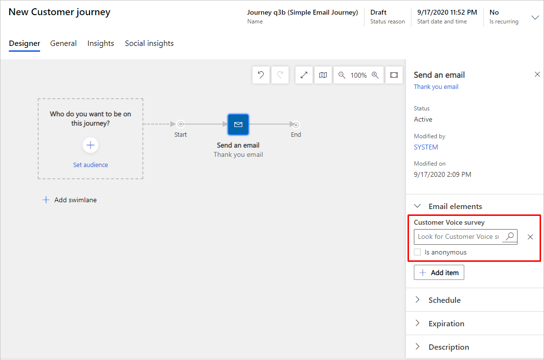 Выберите опрос Dynamics 365 Customer Voice.