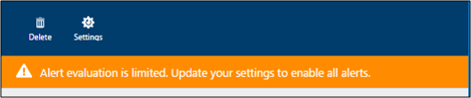 Снимок экрана: баннер генерации оповещений, который указывает, что оценка оповещений ограничена. Обновите параметры, чтобы включить все оповещения.