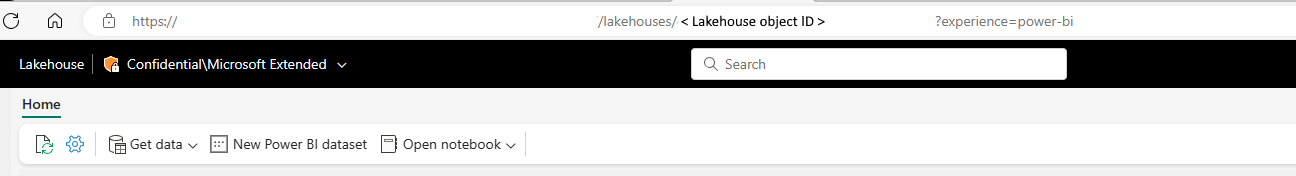 Снимок экрана: идентификатор объекта Lakehouse.