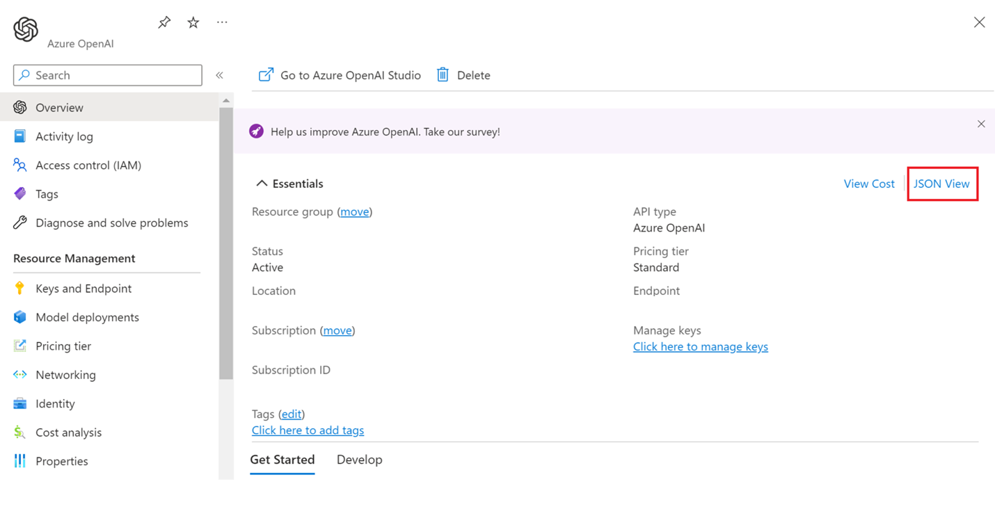 Logging status json view in the Azure portal.