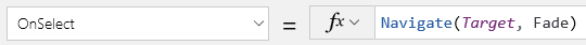 Для свойства OnSelect выбрана функция Navigate.