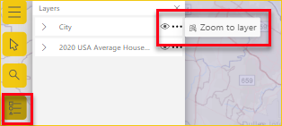 Screenshot showing Zoom to layer for City.