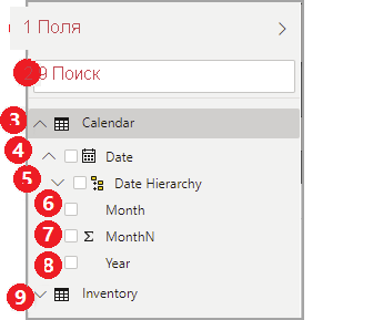 Screenshot of the focus progression for the Data list with expanded tables.