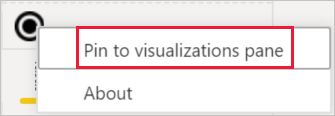 Screenshot of option to pin icon to visualization pane.