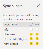 Screenshot of Select pages in Sync slicers.