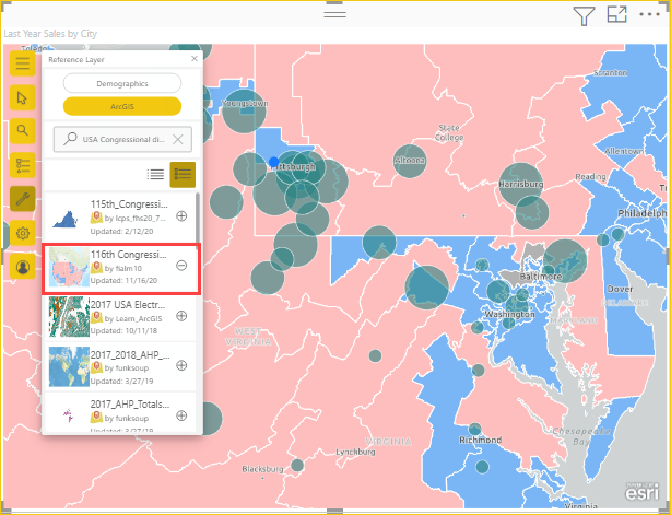 Снимок экрана: карта с общедоступным уровнем ссылок ArcGIS.