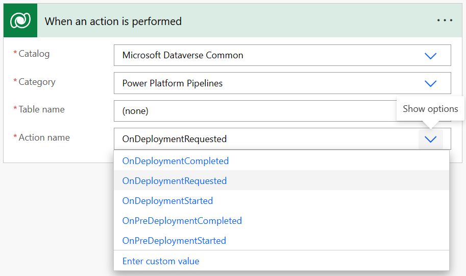 Триггеры конвейеров в Power Automate