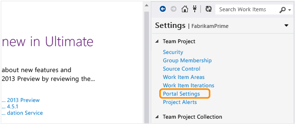 Open Portal Settings page from Team Explorer