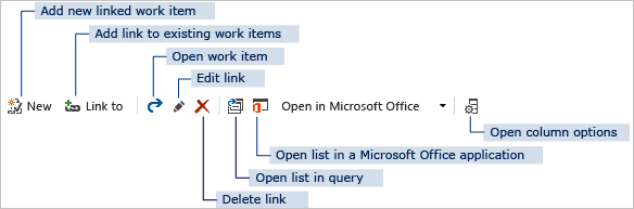 Work item form link toolbar controls