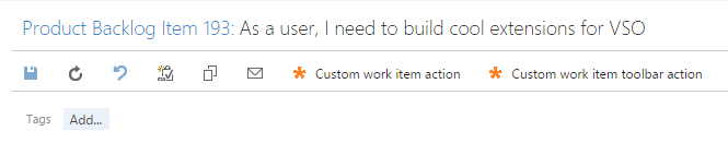 Custom work item toolbar actions, TFS versions