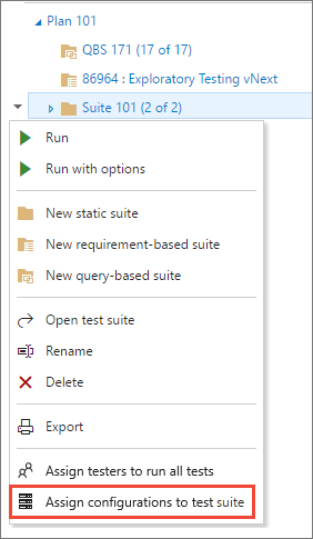 Assigning a configuration to a test suite