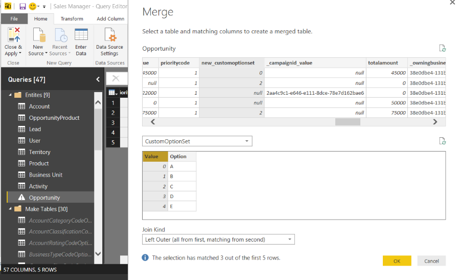 Merge table selections