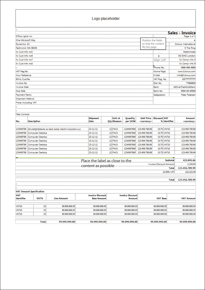 Template for document reports