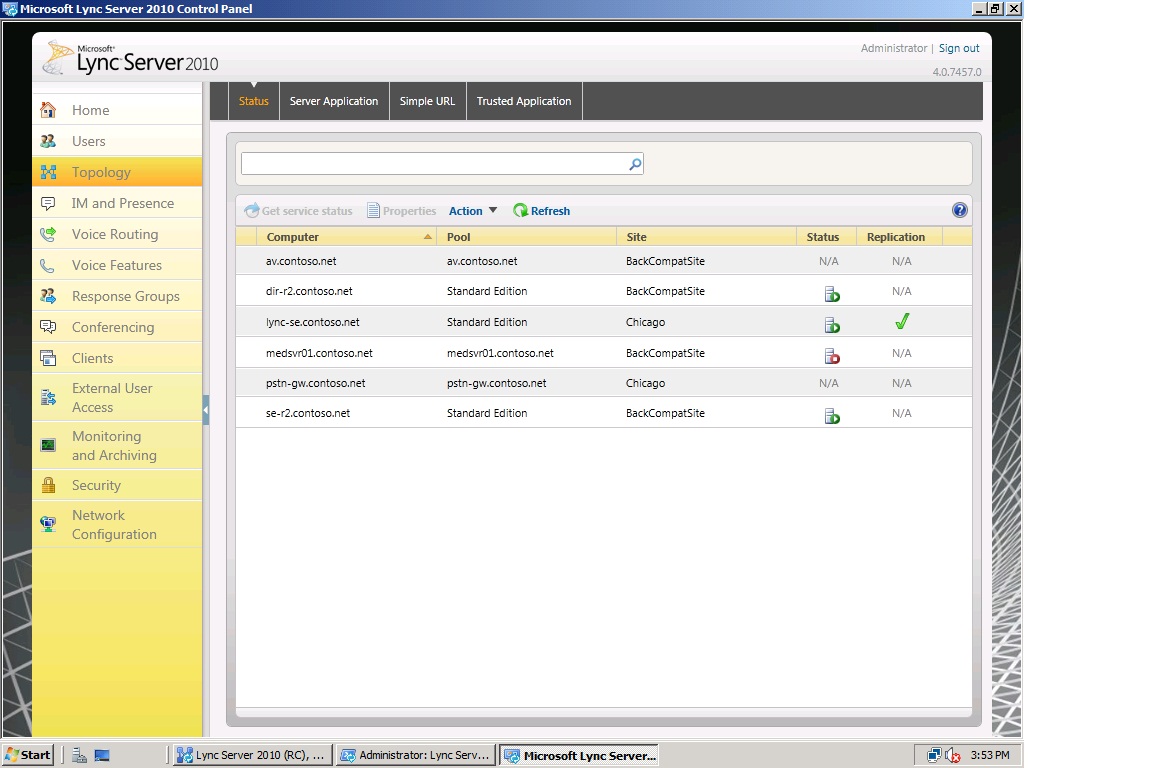 Lync Server Control Panel Topology page