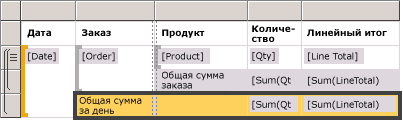 Представление конструктора: строка итога за день в обычной таблице