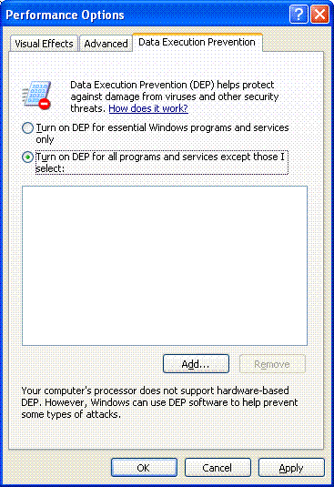 Figure 3   Data Execution Prevention tab