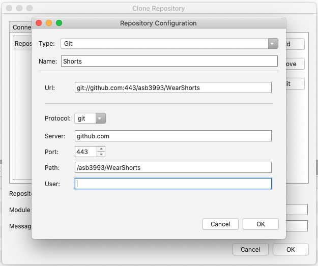 Enter git details dialog