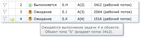 Окно задач с ожидающей задачей и подсказкой