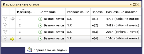 Окно параллельных задач с четырьмя выполняющимися задачами