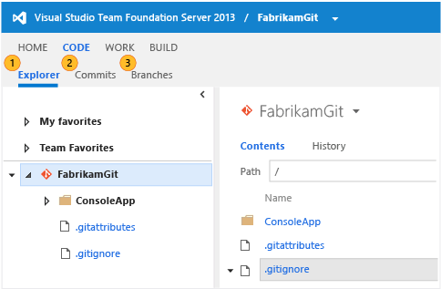 Exploring a TFS Git repository in web access