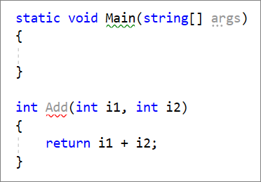 Squiggles in the code editor in Visual Studio