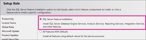 Установка компонентов SQL Server для роли установки