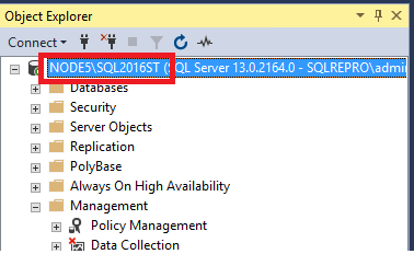 Имя экземпляра SQL Server в обозревателе объектов