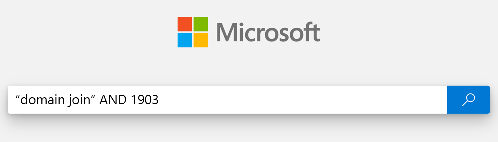 Снимок экрана: поле поиска, где введено присоединение к домену и 1903.