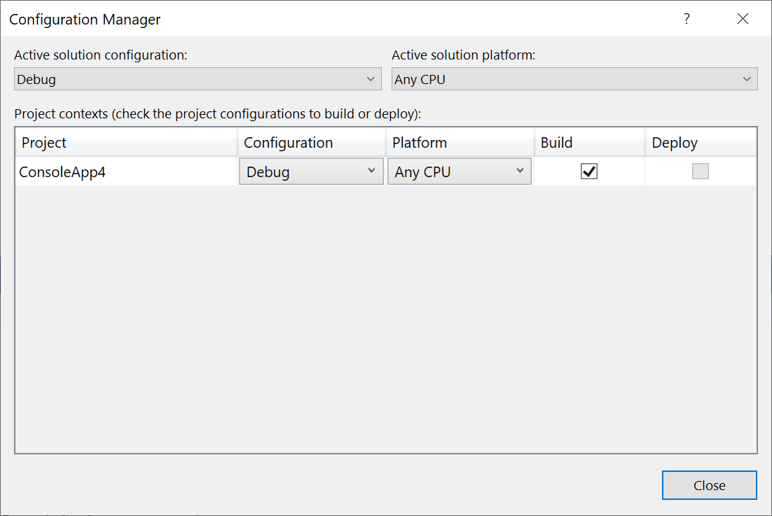 Снимок экрана: диалоговое окно Configuration Manager.