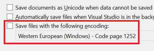 Параметр кодирования файлов по умолчанию в Tools\Options