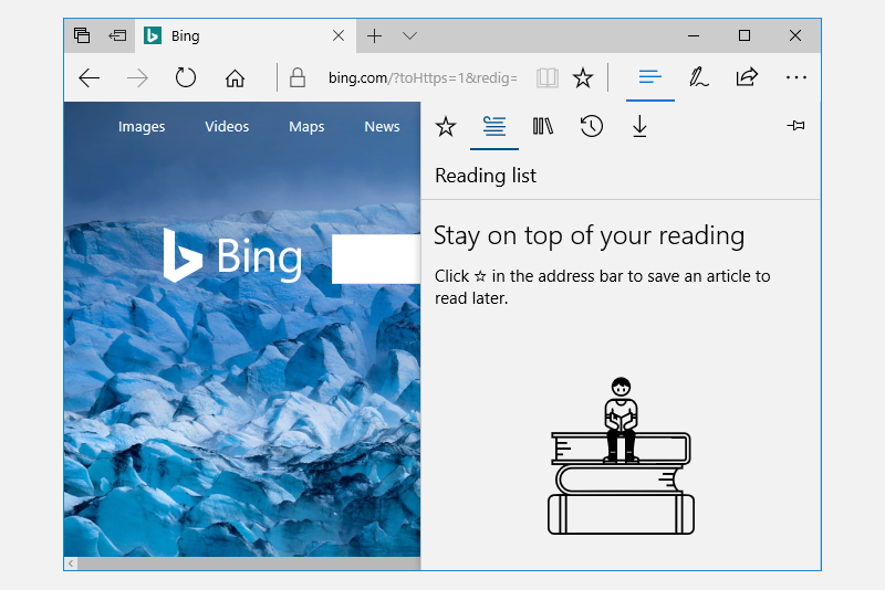 Пример разделенного представления Microsoft Edge