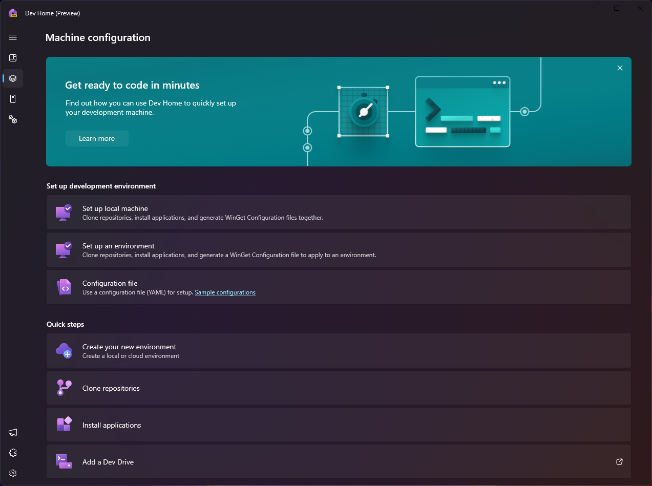 Снимок экрана: средство настройки домашнего компьютера dev.