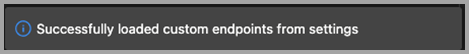 Skärmbild när du har läst in Azure Data Studio igen som anger att anpassade slutpunkter har lästs in.