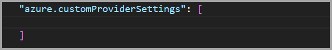 Skärmbild av azure.customProviderSettings som lagts till i settings.json fil.