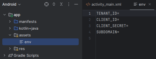 Skärmbild av miljövariabler i Android Studio.