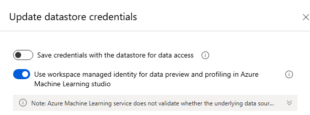 Använd arbetsytans hanterade identitet för förhandsversion och profilering av data i Azure Machine Learning Studio.