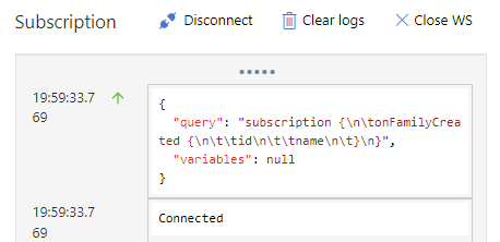 Skärmbild av Websocket-anslutning i portalen.